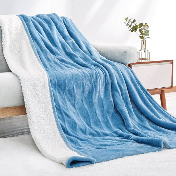 Electric Throw Twin Size Heated Blanket Blue Soft Large Flannel Comfy Warmth 62 x 84 Overheat 4 Adjustable Heating Levels 10 Hours Auto-Off and Machine Washable for Home Office Use